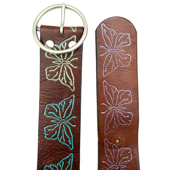 Y2K Butterfly Belt Italian Leather Sz S - 36.5" – Made in USA - Indie Festival - Picture 3 of 6